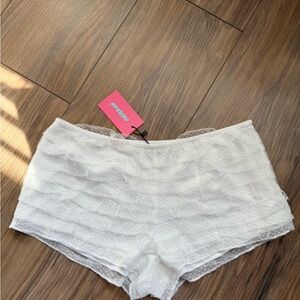 Edikted White Juliana Ruffle Shorts